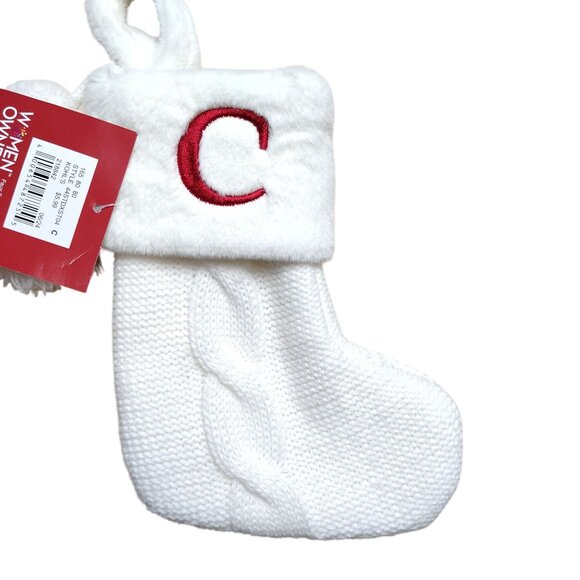 St. Nicholas Square 8 inch Monogram Letter C White Knit Stocking With Tassel - Picture 2 of 4
